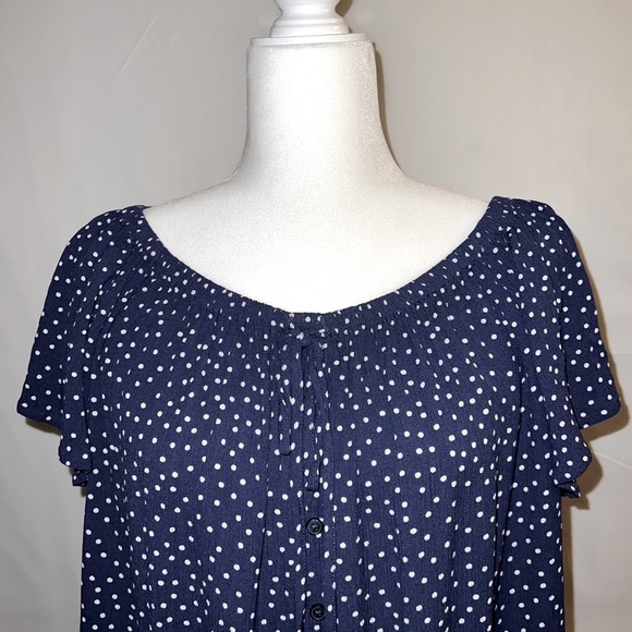 Express Off the Shoulder Blouse -Navy Blue with White Polka Dots Size: Medium - Picture 4 of 9